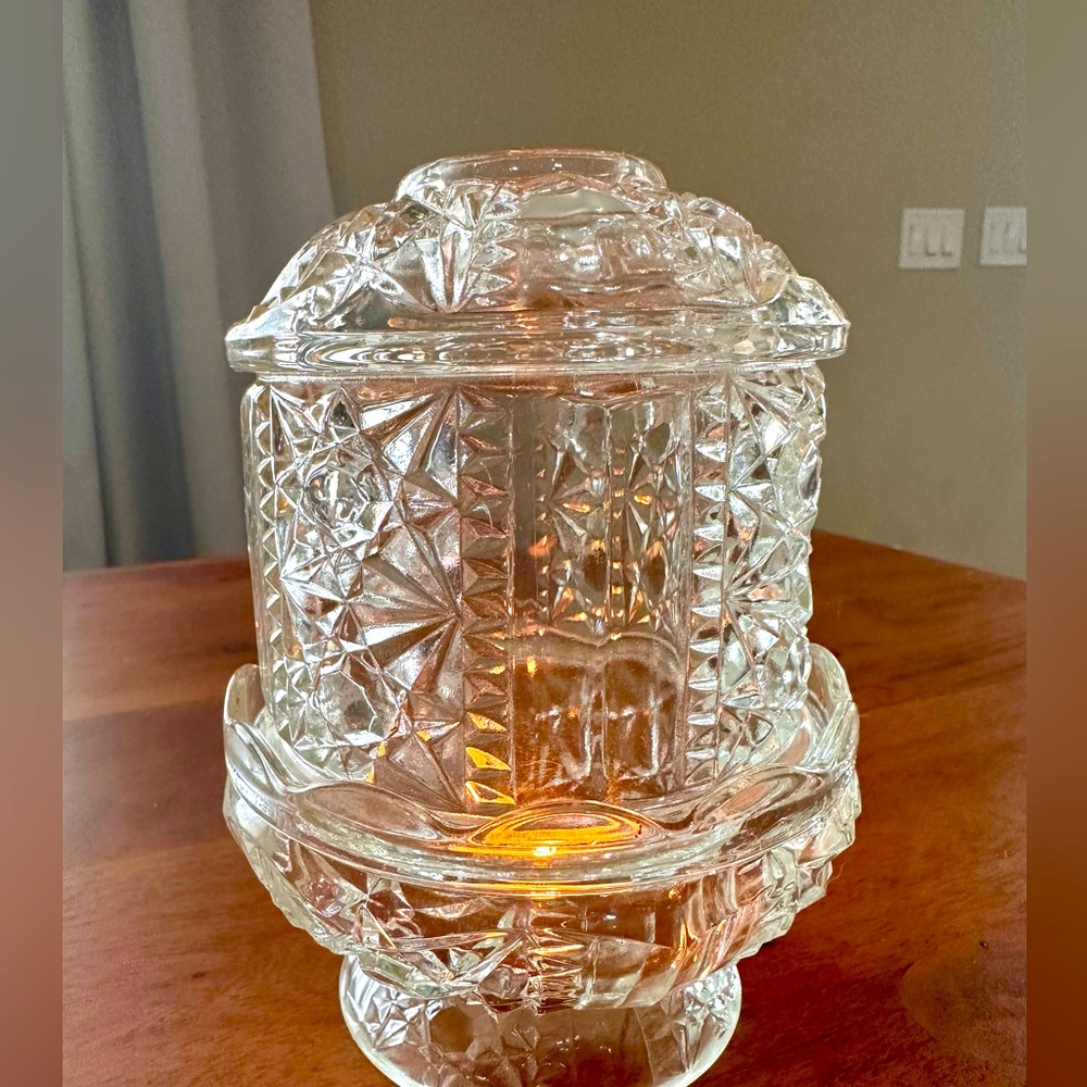 VINTAGE RARE Cut Glass Clear Fairy Lamp Antique Pristine